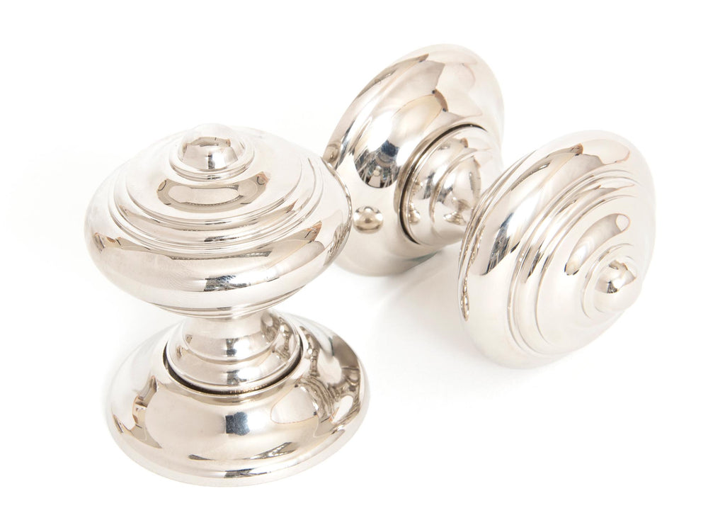 White background image of From The Anvil's Polished Nickel Elmore Concealed Mortice Knob Set | From The Anvil