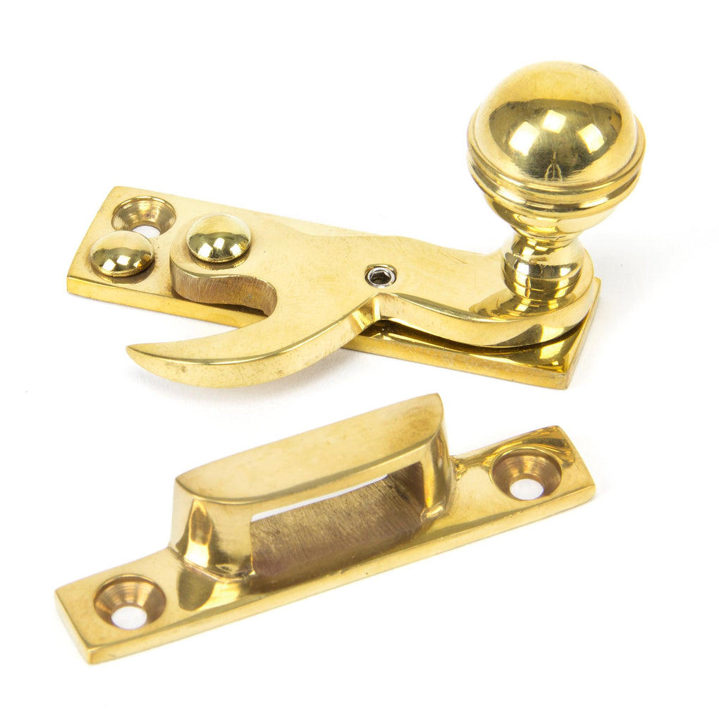 White background image of From The Anvil's Polished Brass Prestbury Sash Hook Fastener | From The Anvil