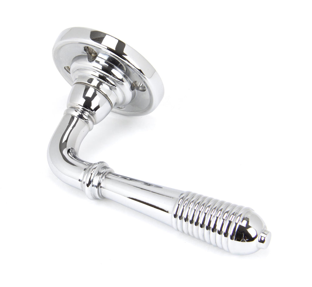 White background image of From The Anvil's Polished Chrome Reeded Lever on Rose Set | From The Anvil