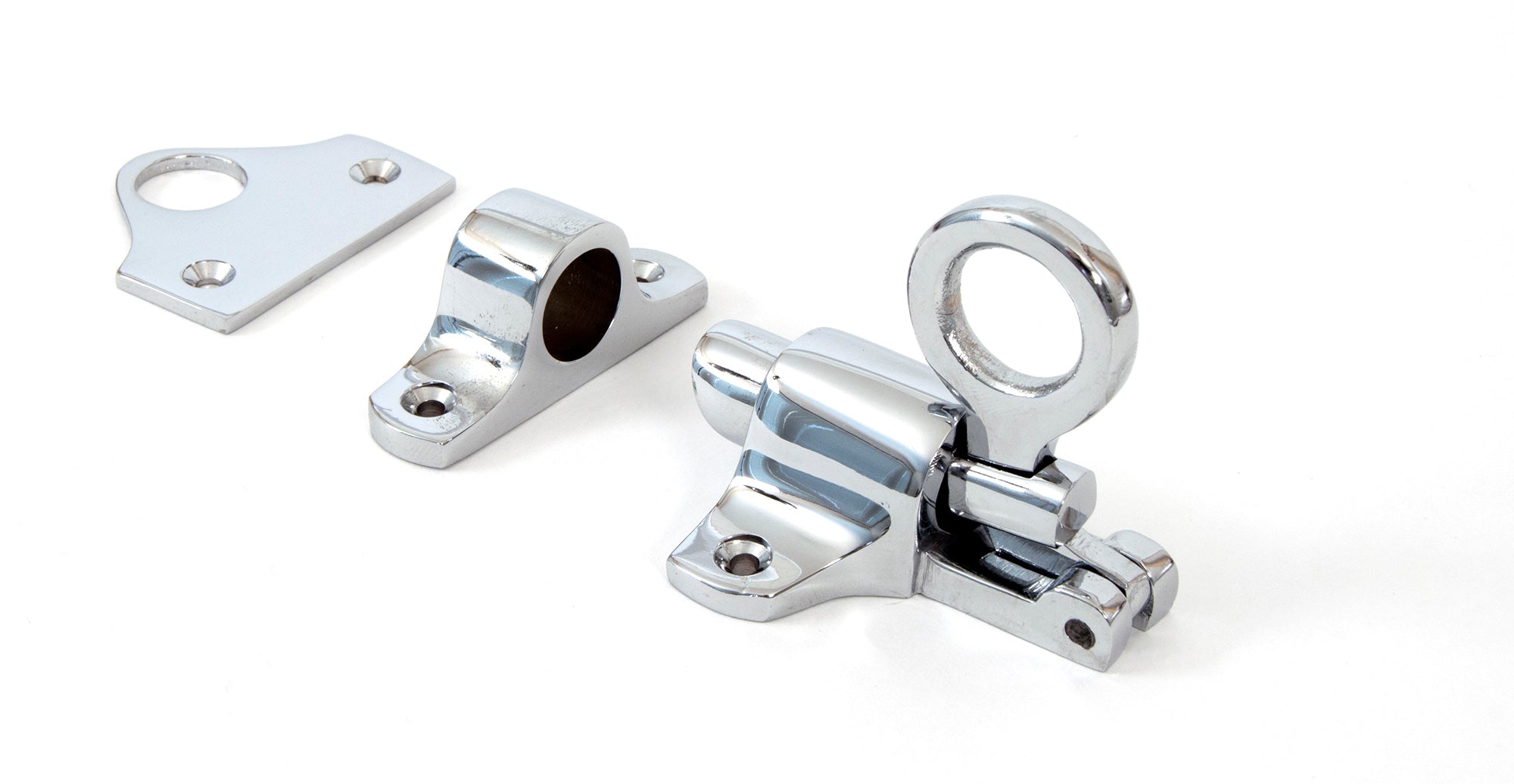 From The Anvil's Polished Chrome Fanlight Catch with Two Keeps