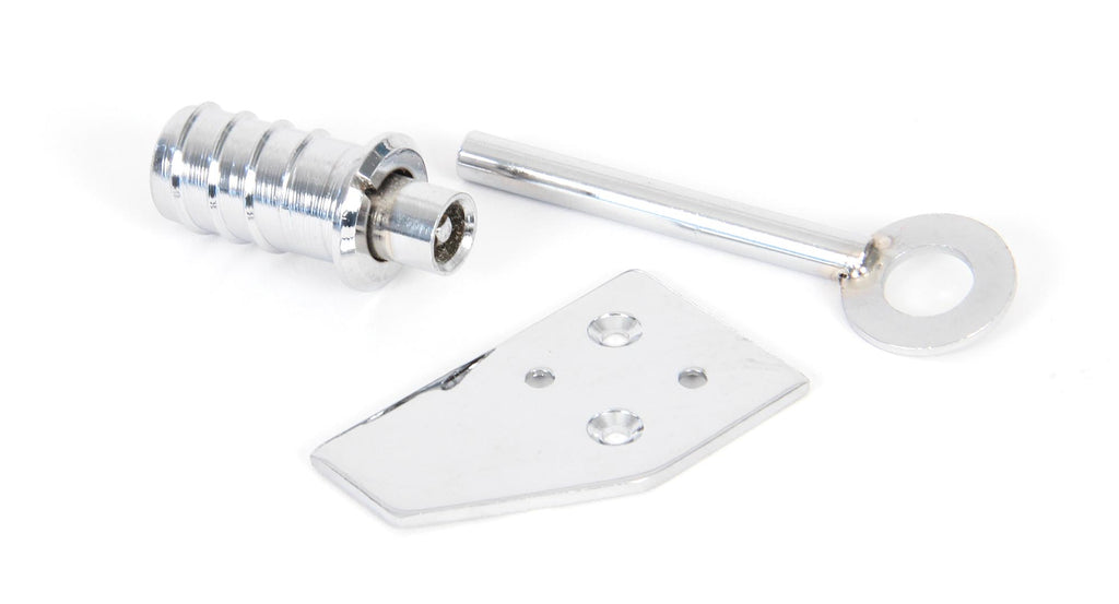 White background image of From The Anvil's Polished Chrome Key-Flush Sash Stop | From The Anvil