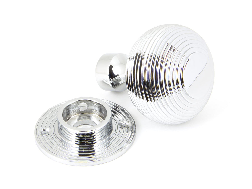 White background image of From The Anvil's Polished Chrome Heavy Beehive Mortice/Rim Knob Set | From The Anvil