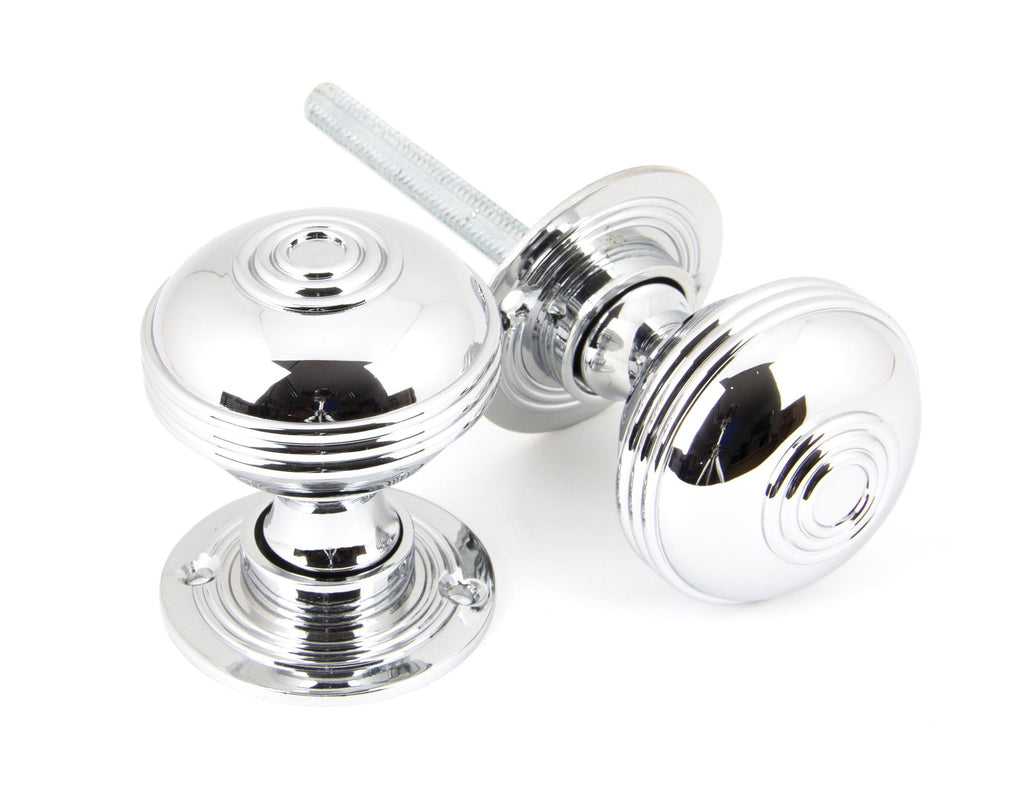 White background image of From The Anvil's Polished Chrome Prestbury Mortice/Rim Knob Set | From The Anvil