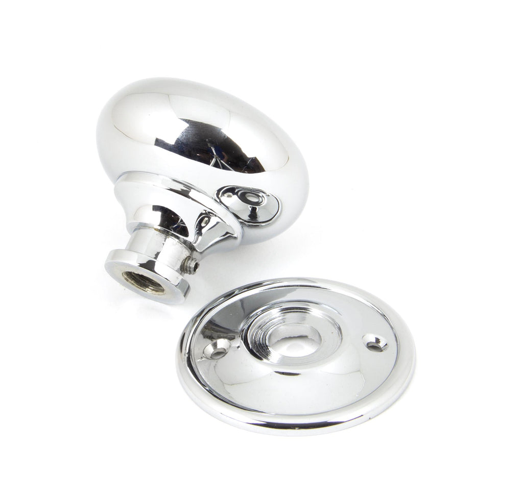 White background image of From The Anvil's Polished Chrome Mushroom Mortice/Rim Knob Set | From The Anvil