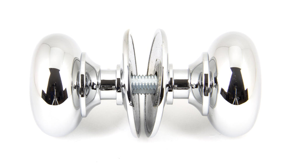 White background image of From The Anvil's Polished Chrome Mushroom Mortice/Rim Knob Set | From The Anvil