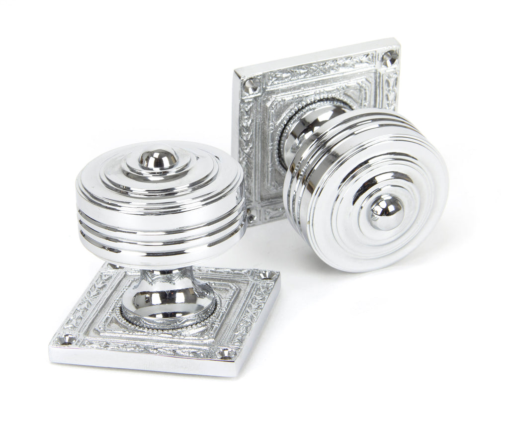 White background image of From The Anvil's Polished Chrome Tewkesbury Square Mortice Knob Set | From The Anvil