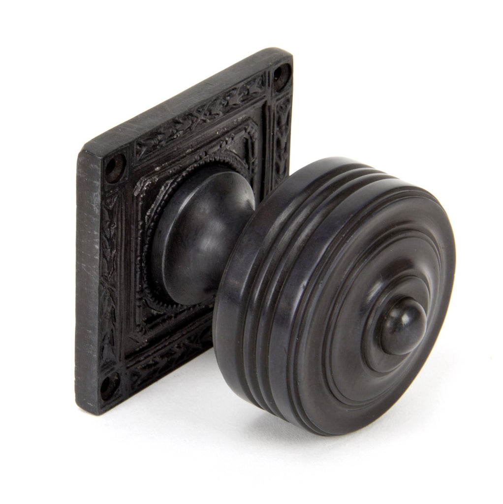 White background image of From The Anvil's Aged Bronze Tewkesbury Square Mortice Knob Set | From The Anvil