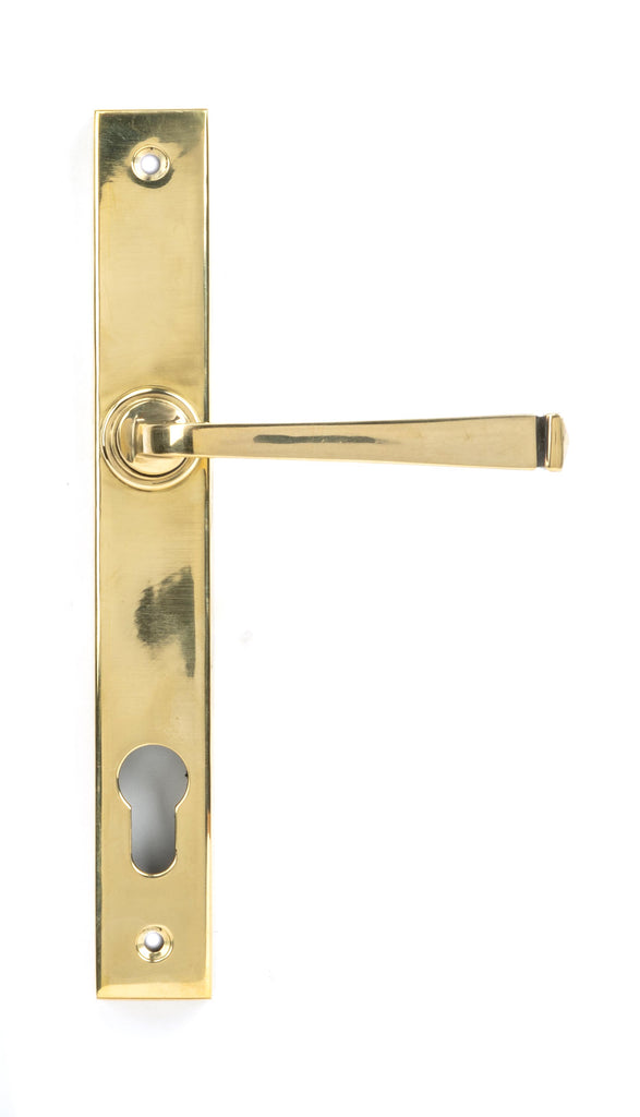 White background image of From The Anvil's Aged Brass Avon Slimline Lever Espag. Lock Set | From The Anvil
