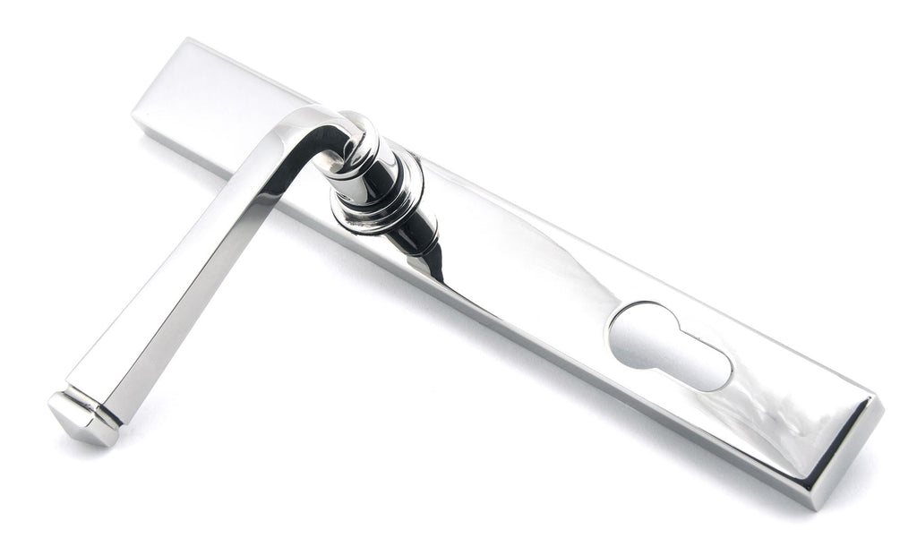 White background image of From The Anvil's Polished Chrome Avon Slimline Lever Espag. Lock Set | From The Anvil