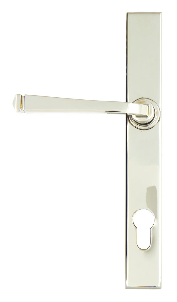 White background image of From The Anvil's Polished Nickel Avon Slimline Lever Espag. Lock Set | From The Anvil