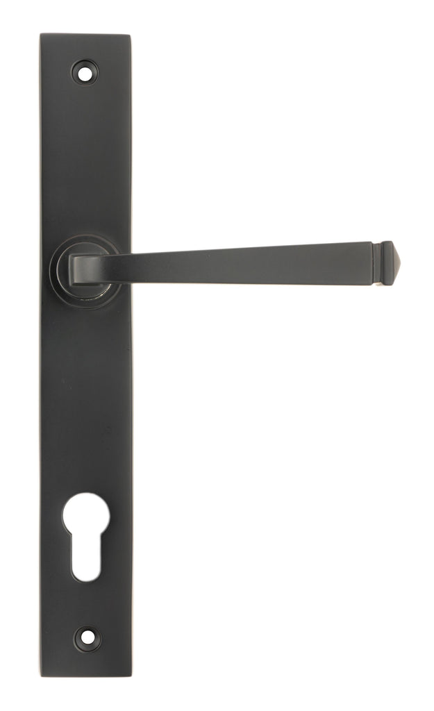 White background image of From The Anvil's Aged Bronze Avon Slimline Lever Espag. Lock Set | From The Anvil