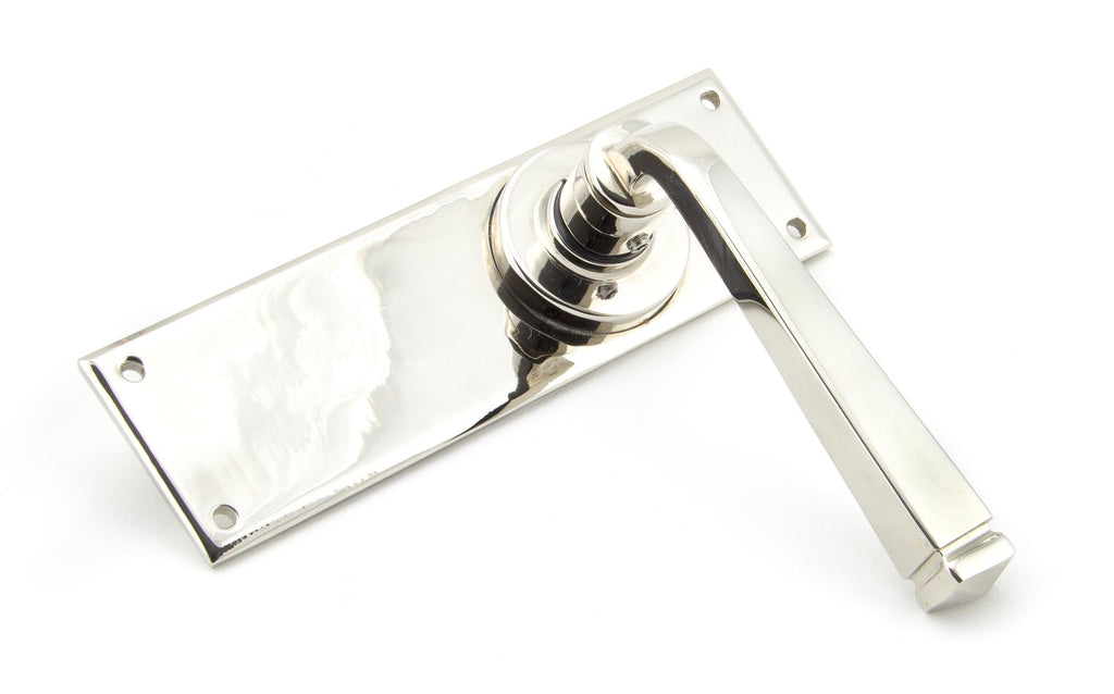 White background image of From The Anvil's Polished Nickel Avon Lever Latch Set | From The Anvil