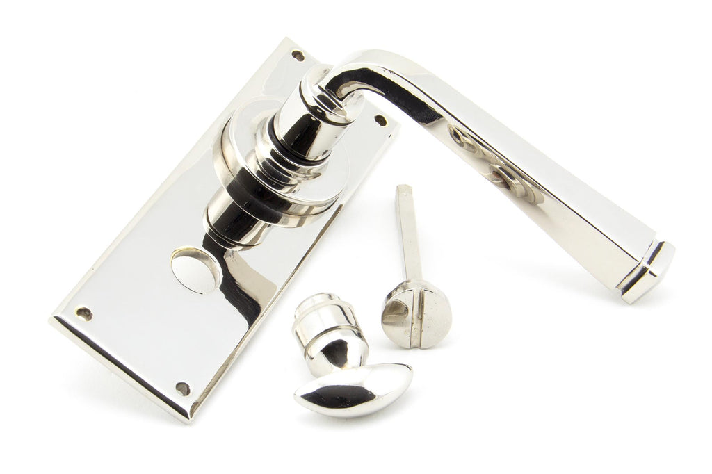 White background image of From The Anvil's Polished Nickel Avon Lever Bathroom Set | From The Anvil