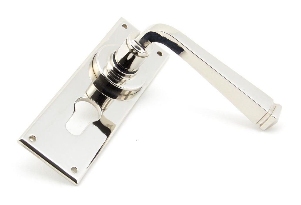 White background image of From The Anvil's Polished Nickel Avon Lever Euro Lock Set | From The Anvil