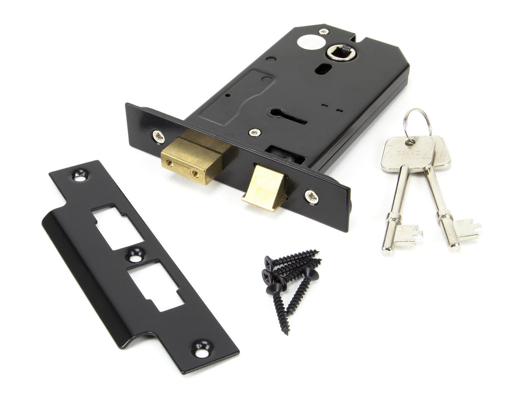 White background image of From The Anvil's Black 5" Horizontal 3 Lever Sash Lock | From The Anvil
