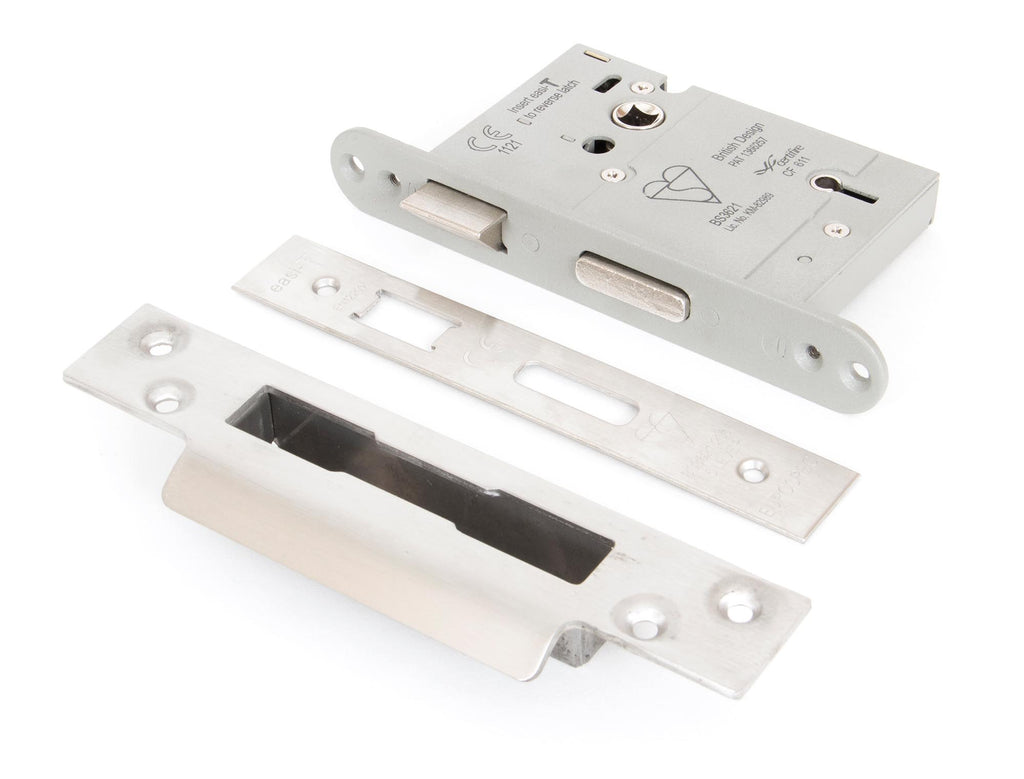 White background image of From The Anvil's Satin Stainless Steel 5 Lever Heavy Duty BS Sash Lock KA | From The Anvil