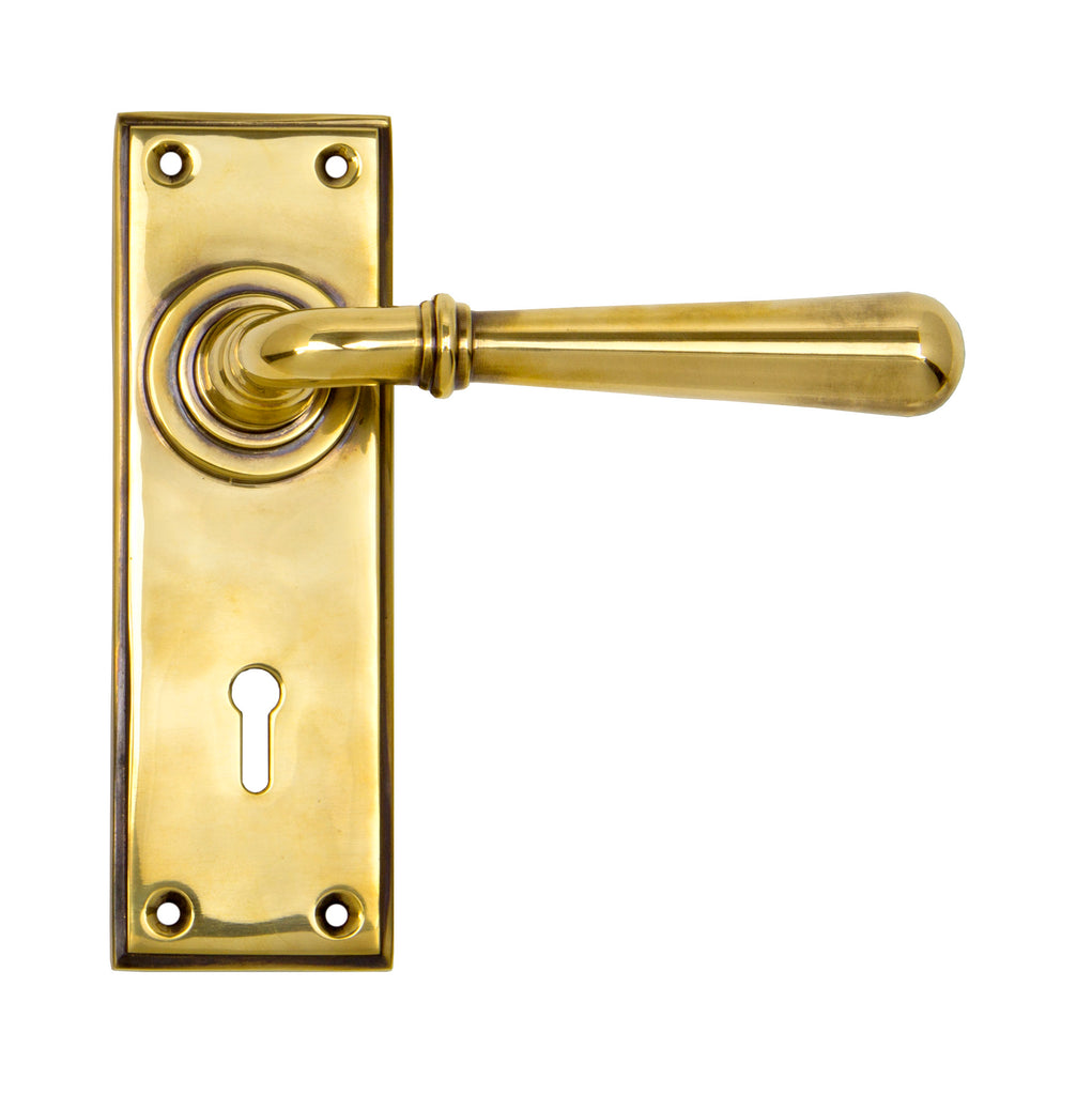 White background image of From The Anvil's Aged Brass Newbury Lever Lock Set | From The Anvil