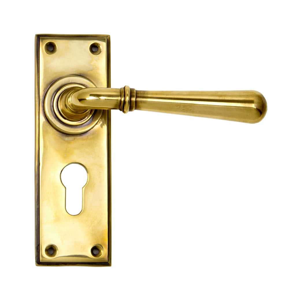 White background image of From The Anvil's Aged Brass Newbury Lever Euro Lock Set | From The Anvil