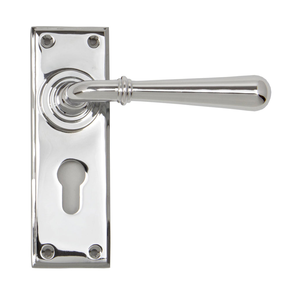 White background image of From The Anvil's Polished Chrome Newbury Lever Euro Lock Set | From The Anvil
