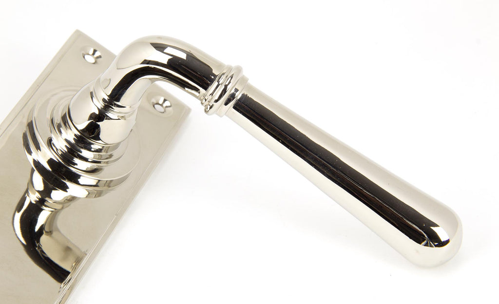 White background image of From The Anvil's Polished Nickel Newbury Lever Latch Set | From The Anvil