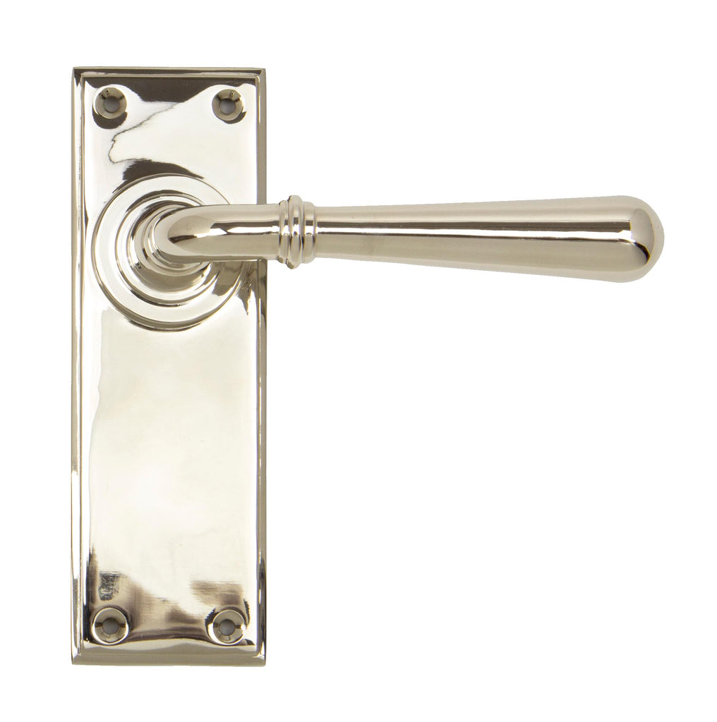 White background image of From The Anvil's Polished Nickel Newbury Lever Latch Set | From The Anvil