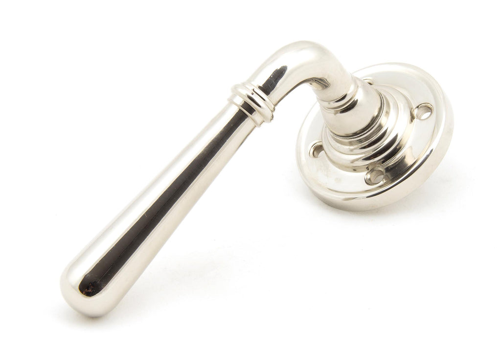 White background image of From The Anvil's Polished Nickel Newbury Lever on Rose Set | From The Anvil