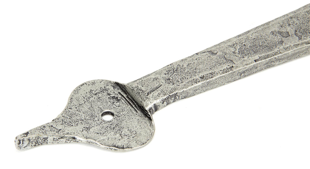 White background image of From The Anvil's Pewter Patina Hook & Band Hinge - Cranked (pair) | From The Anvil
