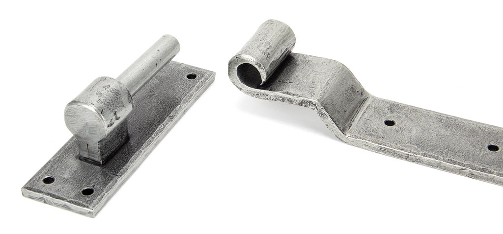 White background image of From The Anvil's Pewter Patina Hook & Band Hinge - Cranked (pair) | From The Anvil