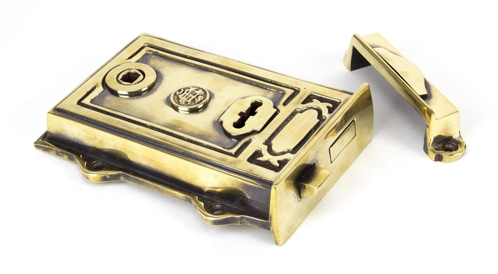White background image of From The Anvil's Aged Brass Davenport Rim Lock | From The Anvil