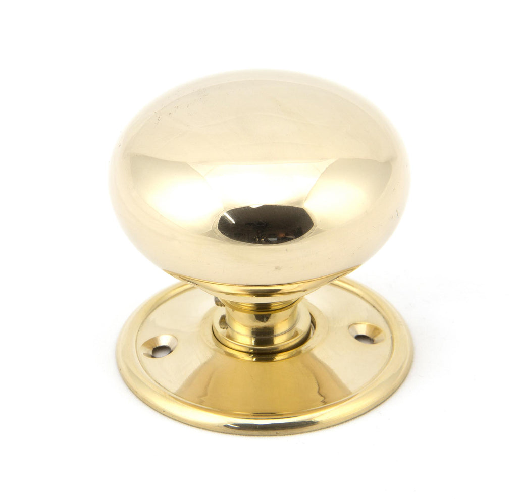 White background image of From The Anvil's Polished Brass 57mm Mushroom Mortice/Rim Knob Set | From The Anvil
