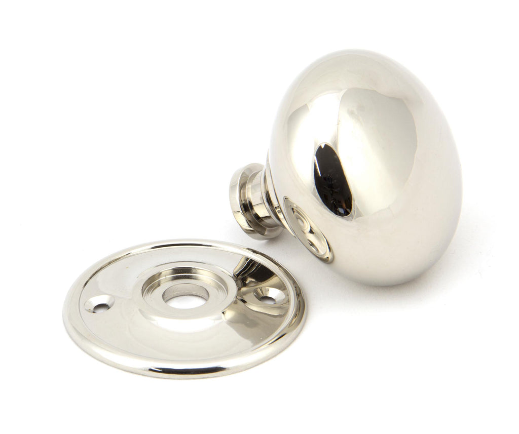 White background image of From The Anvil's Polished Nickel 57mm Mushroom Mortice/Rim Knob Set | From The Anvil