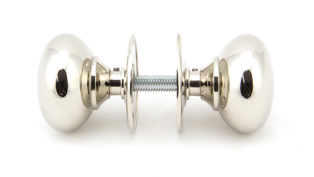 White background image of From The Anvil's Polished Nickel 57mm Mushroom Mortice/Rim Knob Set | From The Anvil