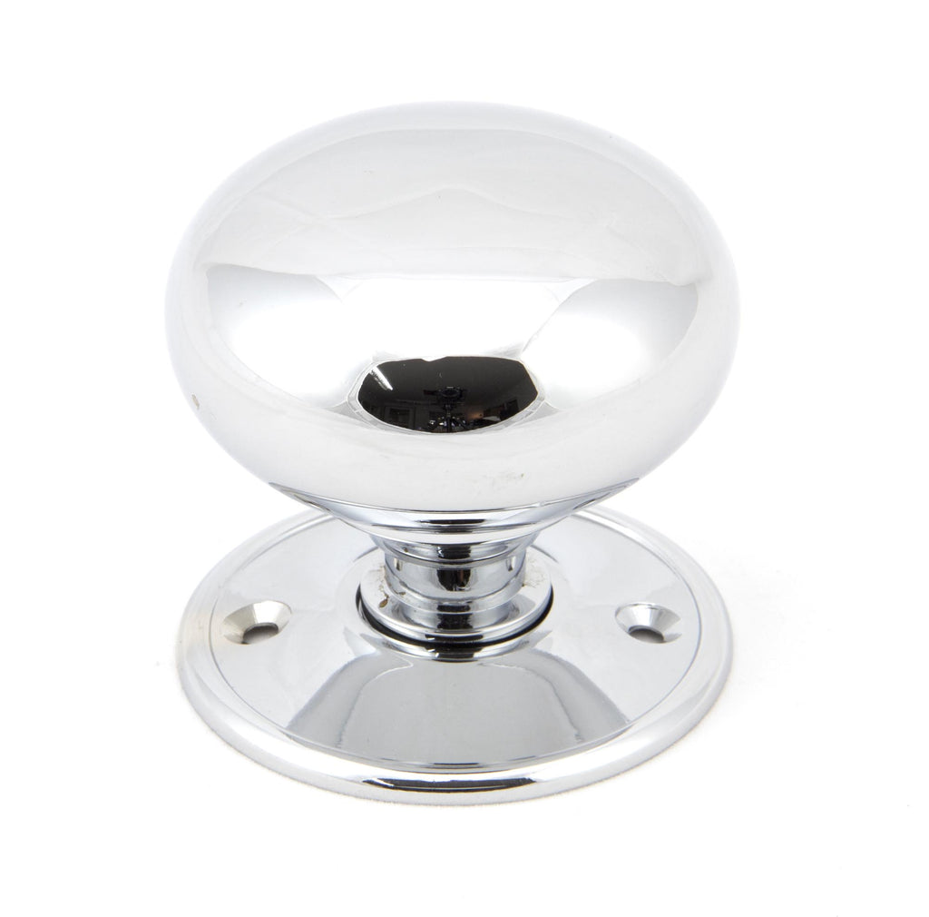 White background image of From The Anvil's Polished Chrome 57mm Mushroom Mortice/Rim Knob Set | From The Anvil