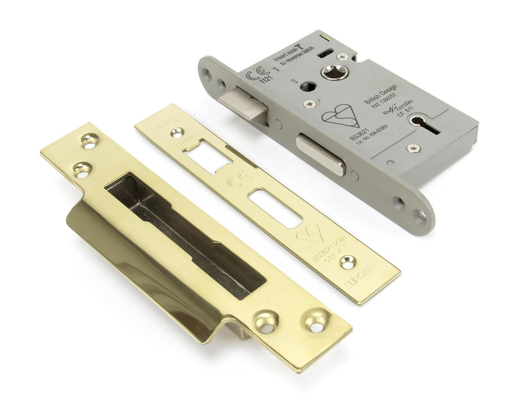 White background image of From The Anvil's PVD Brass 5 Lever Heavy Duty BS Sash Lock | From The Anvil