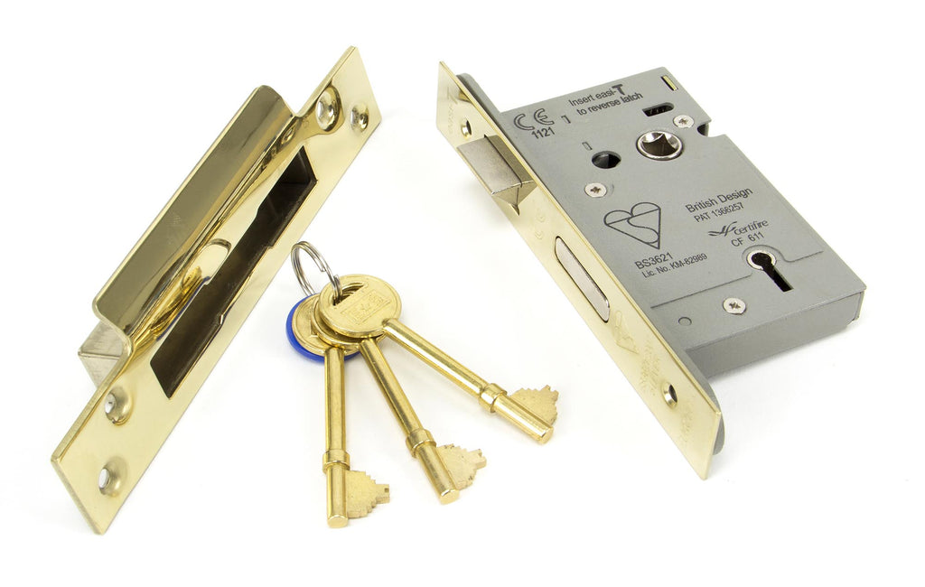 White background image of From The Anvil's PVD Brass 5 Lever Heavy Duty BS Sash Lock KA | From The Anvil