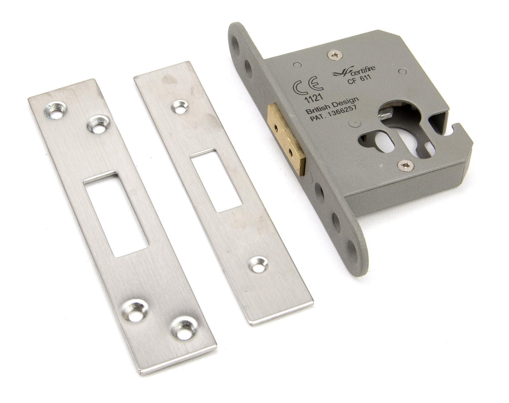 White background image of From The Anvil's Satin Stainless Steel Euro Profile Deadlock | From The Anvil