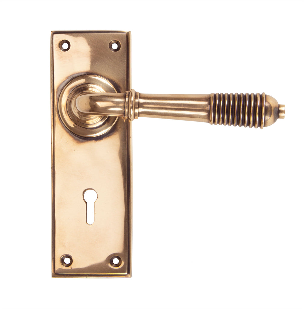 White background image of From The Anvil's Polished Bronze Reeded Lever Lock Set | From The Anvil