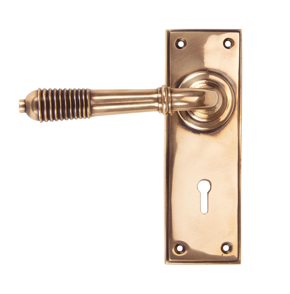 White background image of From The Anvil's Polished Bronze Reeded Lever Lock Set | From The Anvil