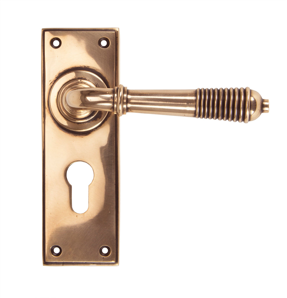 From The Anvil's Polished Bronze Reeded Lever Euro Lock Set