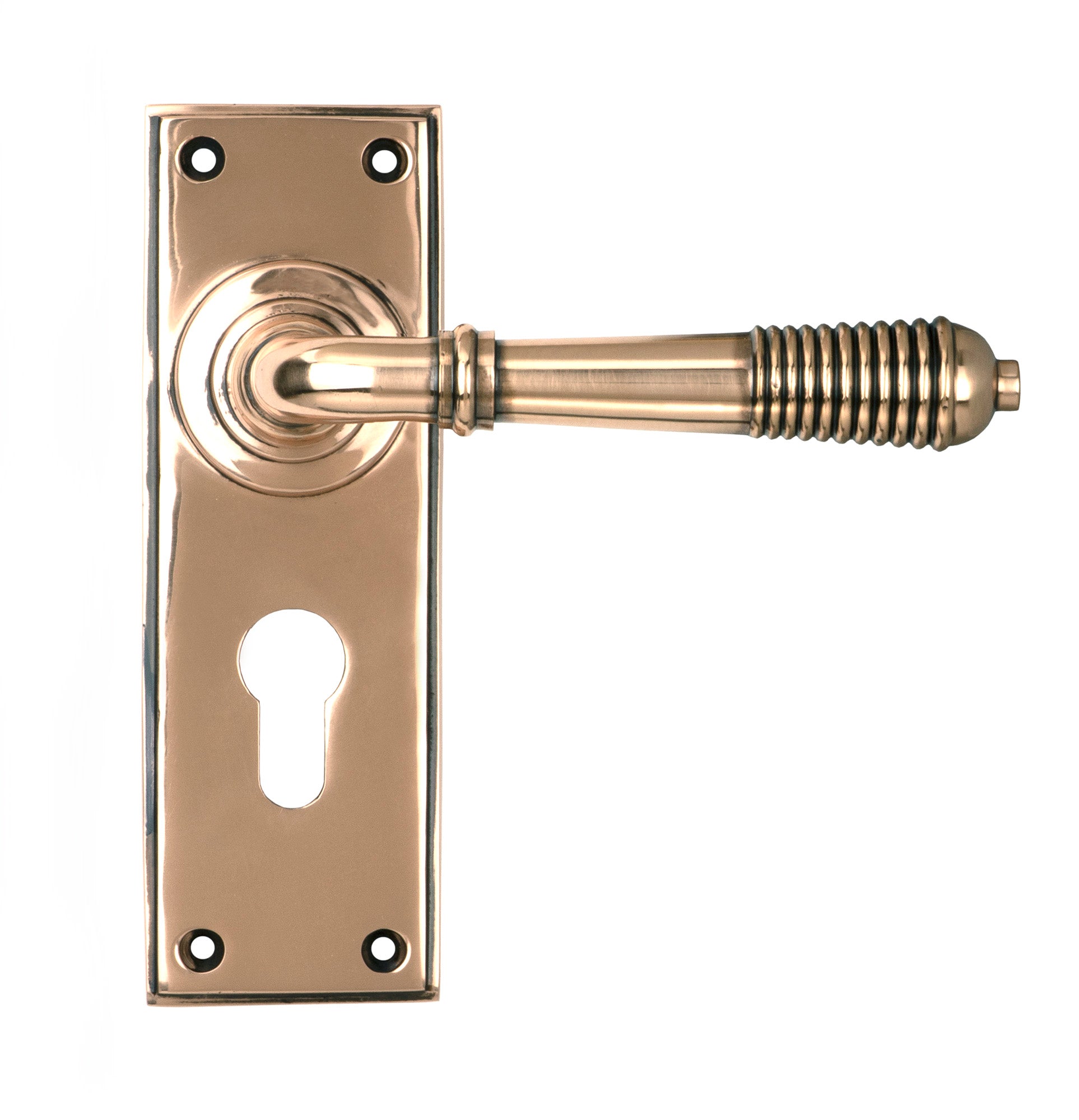 From The Anvil's Polished Bronze Reeded Lever Euro Lock Set