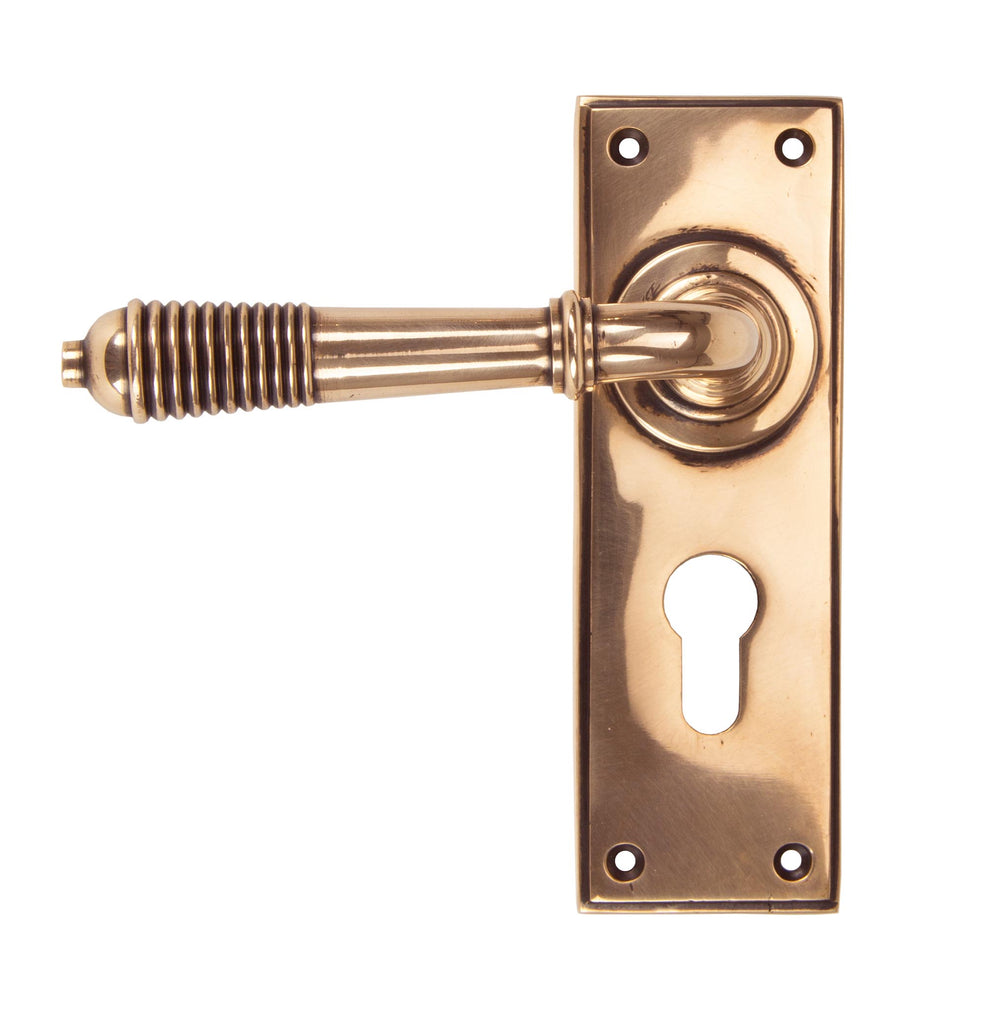 White background image of From The Anvil's Polished Bronze Reeded Lever Euro Lock Set | From The Anvil