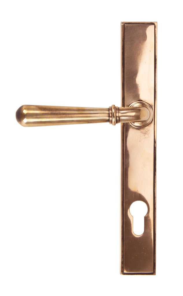 White background image of From The Anvil's Polished Bronze Newbury Slimline Lever Espag. Lock Set | From The Anvil