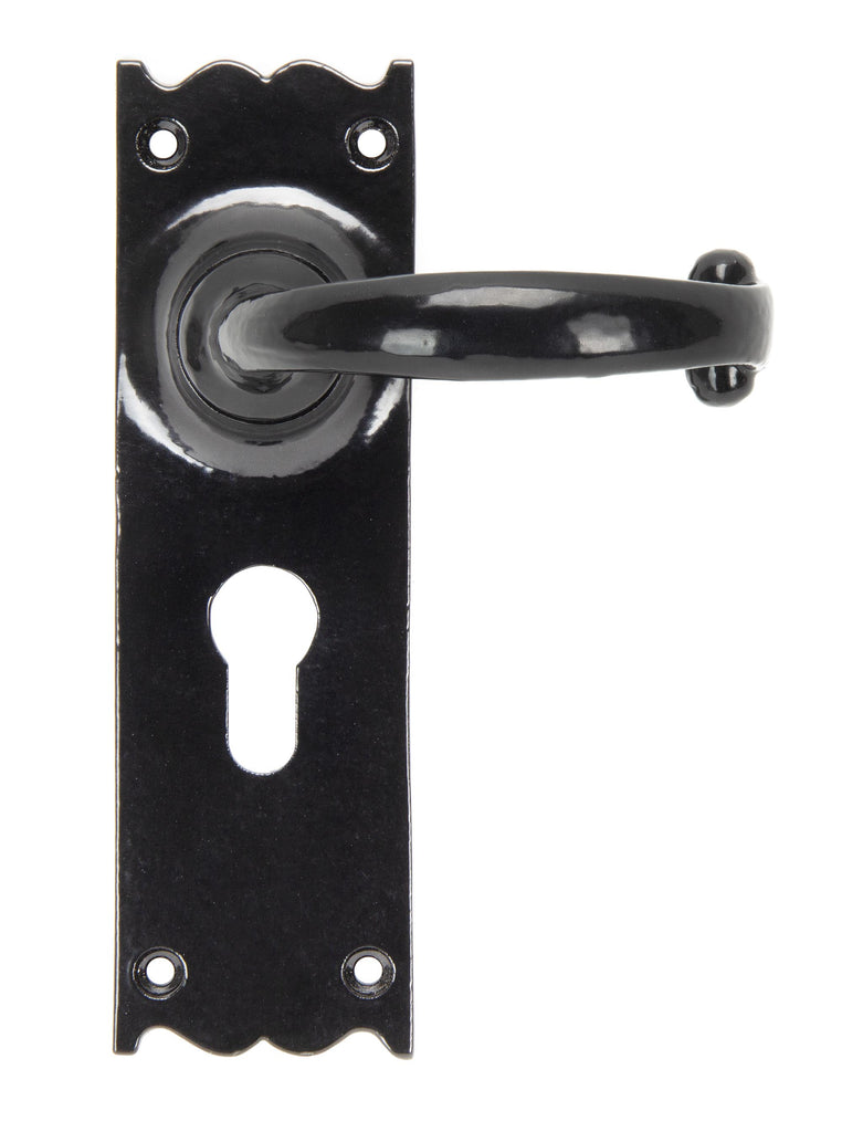 White background image of From The Anvil's Black Cottage Lever Euro Lock Set | From The Anvil