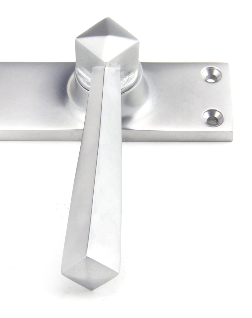 White background image of From The Anvil's Satin Chrome Straight Lever Lock Set | From The Anvil