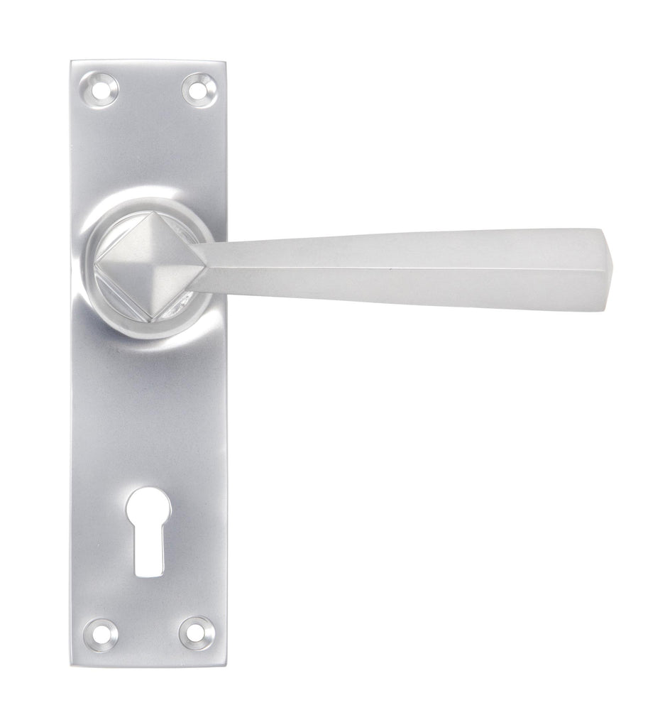 White background image of From The Anvil's Satin Chrome Straight Lever Lock Set | From The Anvil