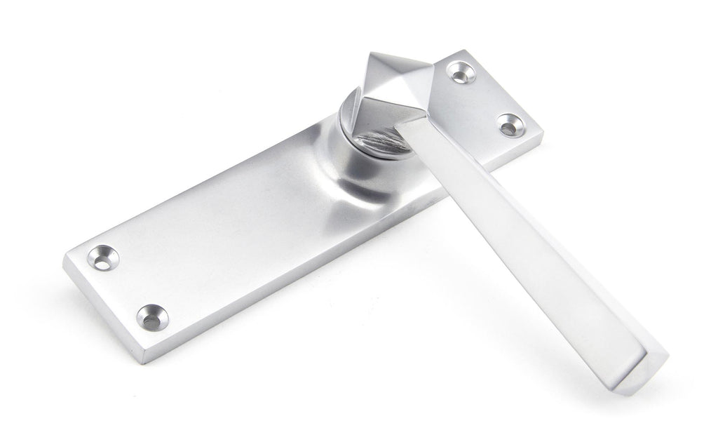 White background image of From The Anvil's Satin Chrome Straight Lever Latch Set | From The Anvil