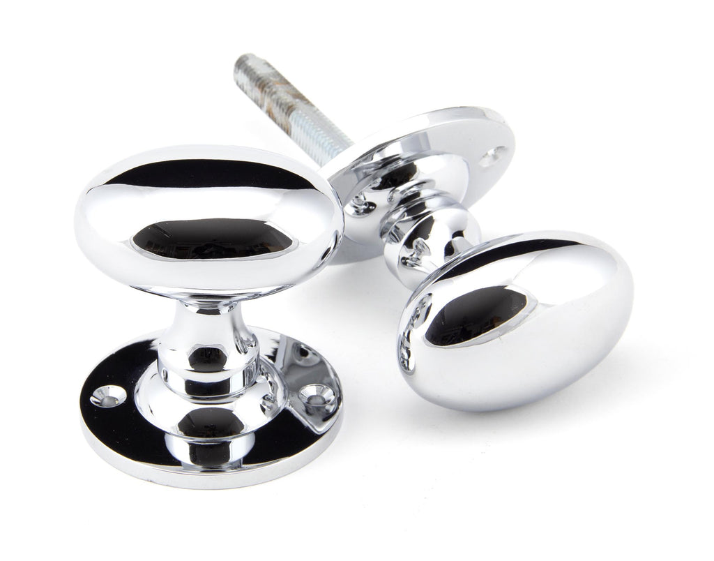 White background image of From The Anvil's Polished Chrome Oval Mortice/Rim Knob Set | From The Anvil
