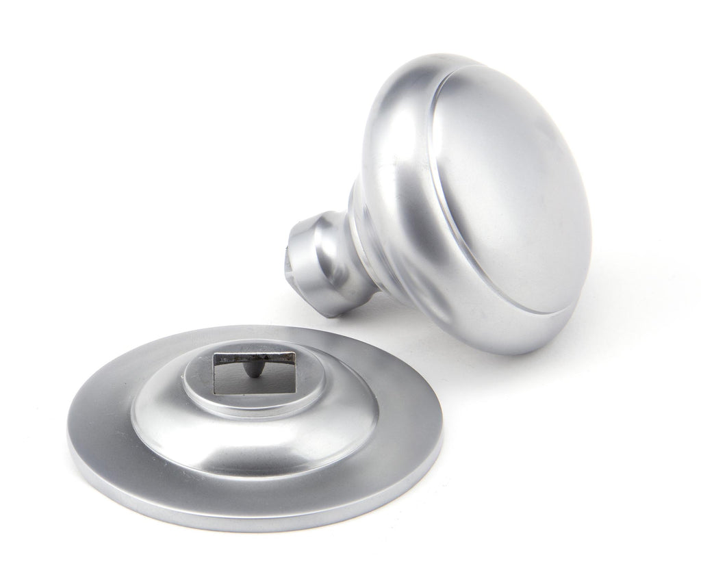 White background image of From The Anvil's Satin Chrome Round Centre Door Knob | From The Anvil