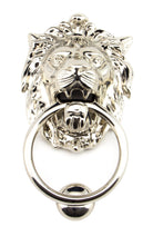 From The Anvil's Polished Nickel Lion Head Door Knocker