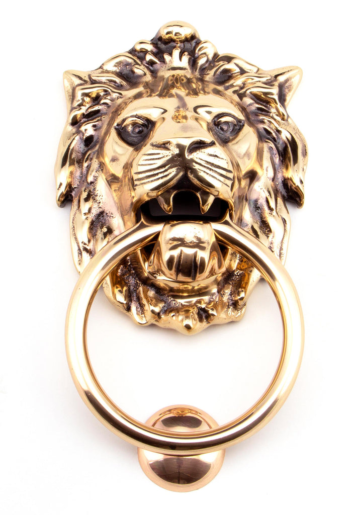 White background image of From The Anvil's Polished Bronze Lion's Head Door Knocker | From The Anvil